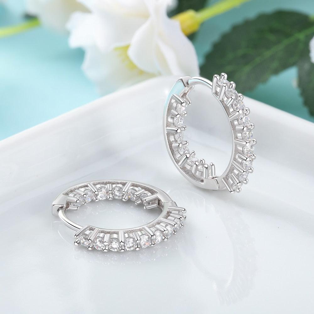 Trendy 925 Sterling Silver Hoop Earrings - Women Sparkling Cubic Zirconia Jewelry (2U81)