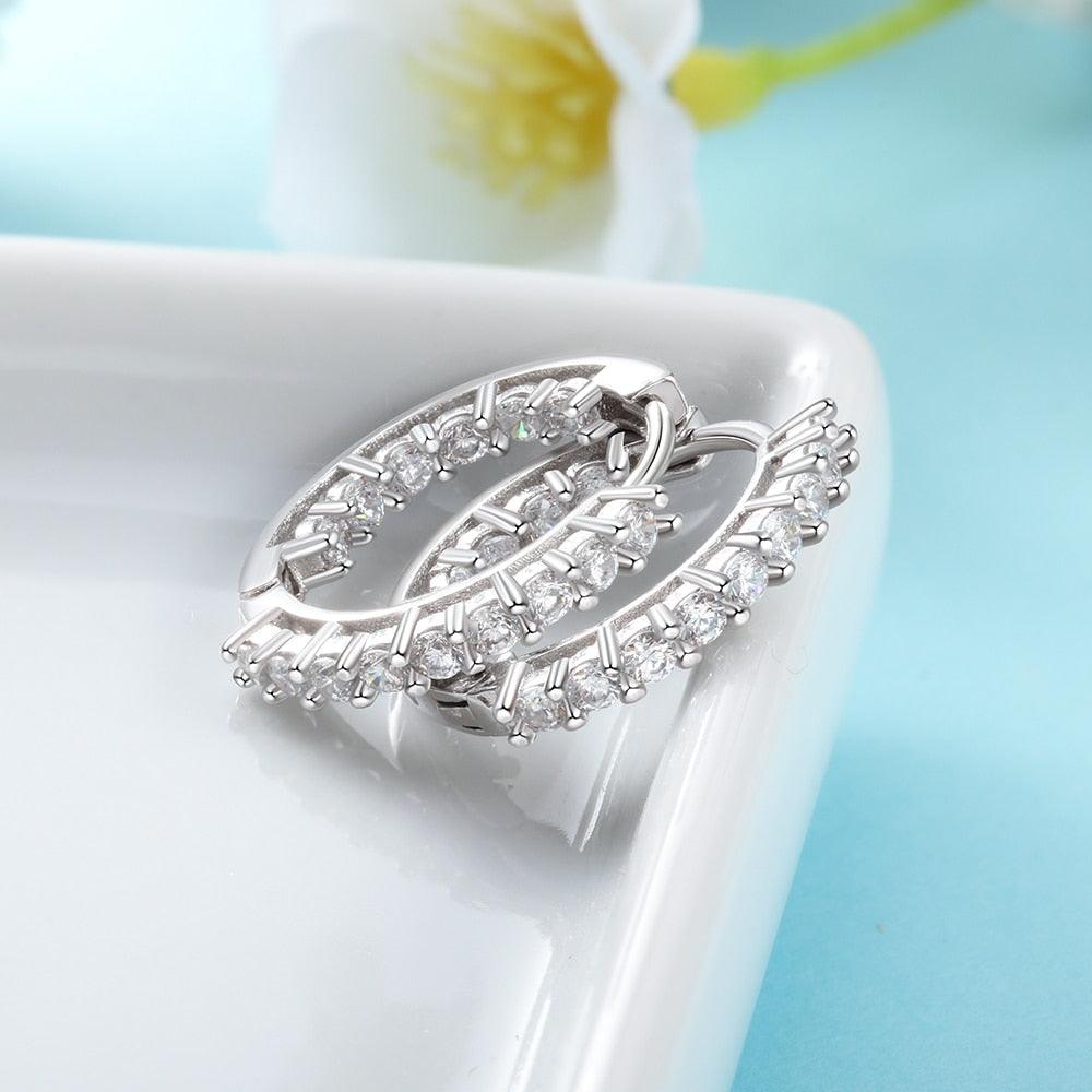 Trendy 925 Sterling Silver Hoop Earrings - Women Sparkling Cubic Zirconia Jewelry (2U81)