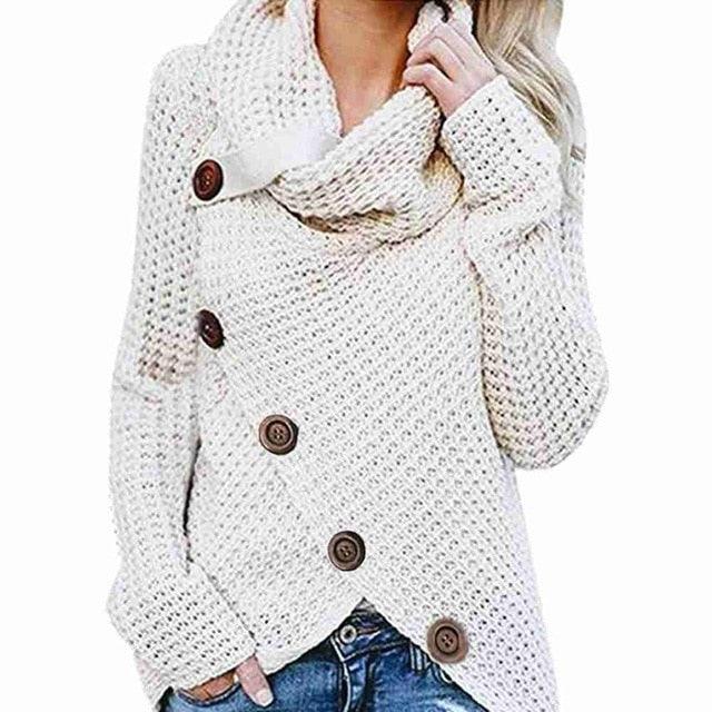 Turtleneck Women's Winter Sweater - Plus Size - Winter Warm Irregular Pullover - Thick Cute Female Sweater (D23)(D20)(TB8C)(TB8A)(TP3)