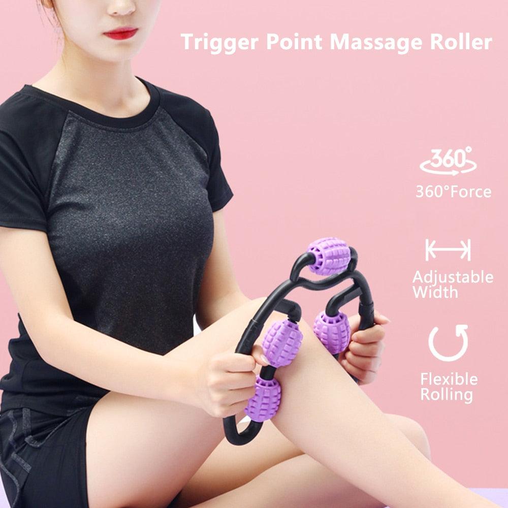 U Shape Trigger Point Massage Roller Tool 5 Wheel Roller Massager for Arm Leg Neck Muscle (FH)(1U80)