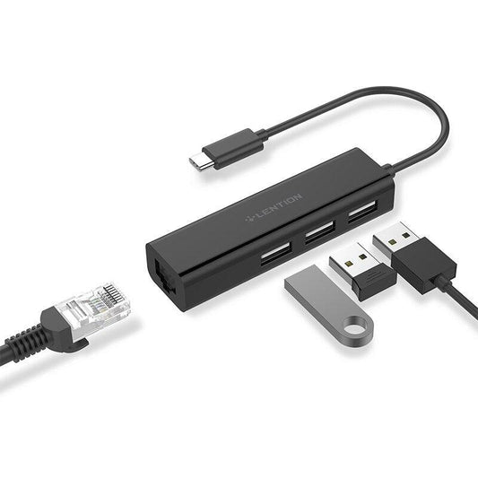 USB-C to 3 USB Ports Hub + RJ45 Ethernet LAN Adapter for MacBook Pro 13/15/16 (Thunderbolt 3),Mac Air, MacBook 12, Chromebook (CA2)(1U52)