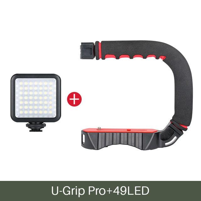 U-Grip Pro Triple Shoe Mount Video Stabilizer Handle Video Grip Camera Phone Video Rig Kit for Nikon Canon iPhone X 8 7 (MC7)(1U54)(F54)