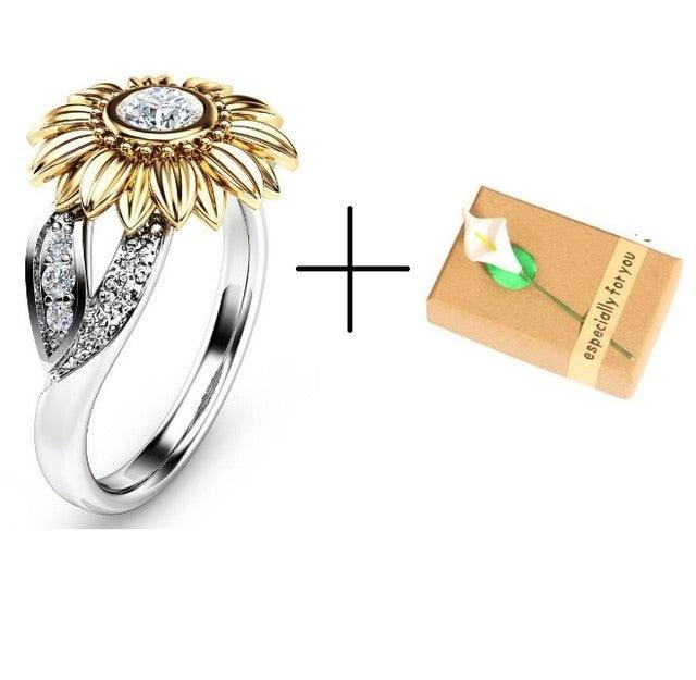 Gorgeous 925 Sterling Silver Ring - Two Tones Gold Sunflower Rings - Wedding Party Jewelry (2U81)(7JW)
