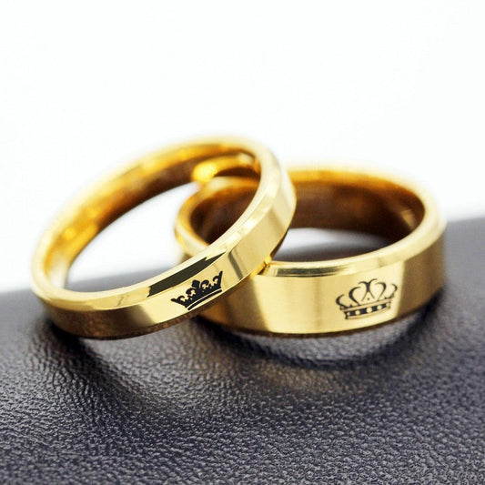 Amazing Wedding Rings - Women & Men Stainless Steel Ring - Gold Color Crown Engagement Jewelry (1U81)(7JW)(MJ1)(1U83)(9JW)