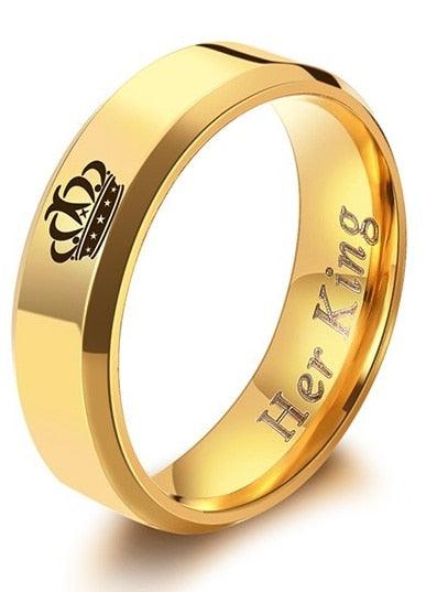 Amazing Wedding Rings - Women & Men Stainless Steel Ring - Gold Color Crown Engagement Jewelry (1U81)(7JW)(MJ1)(1U83)(9JW)