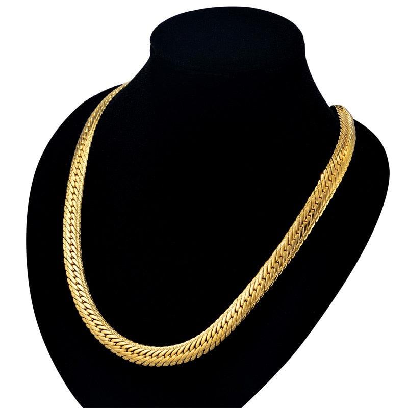 Unique Chunky Necklace Set - Flat Thick Chain Necklace Bracelet - Fashion Jewelry Sets (MJ4)(F83)