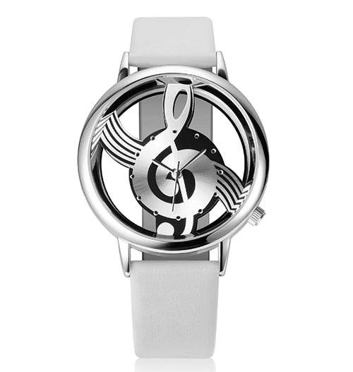 Trending Women's Quartz Analog Hollow Musical Note Style Leather Wrist Watch (1U82)
