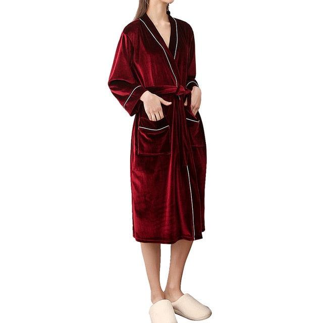 Amazing Unisex Flannel Robe - Pajamas Lace Up - V Neck Solid Winter Thick Long Bath Robe (D90)(ZP4)