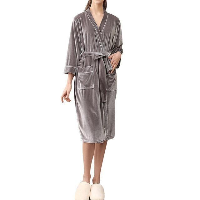 Amazing Unisex Flannel Robe - Pajamas Lace Up - V Neck Solid Winter Thick Long Bath Robe (D90)(ZP4)