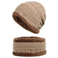 Unisex Knitted Hat Fashion Winter Thick Warm Fleece Lined Neck Warmer Scarf Set (2U103)