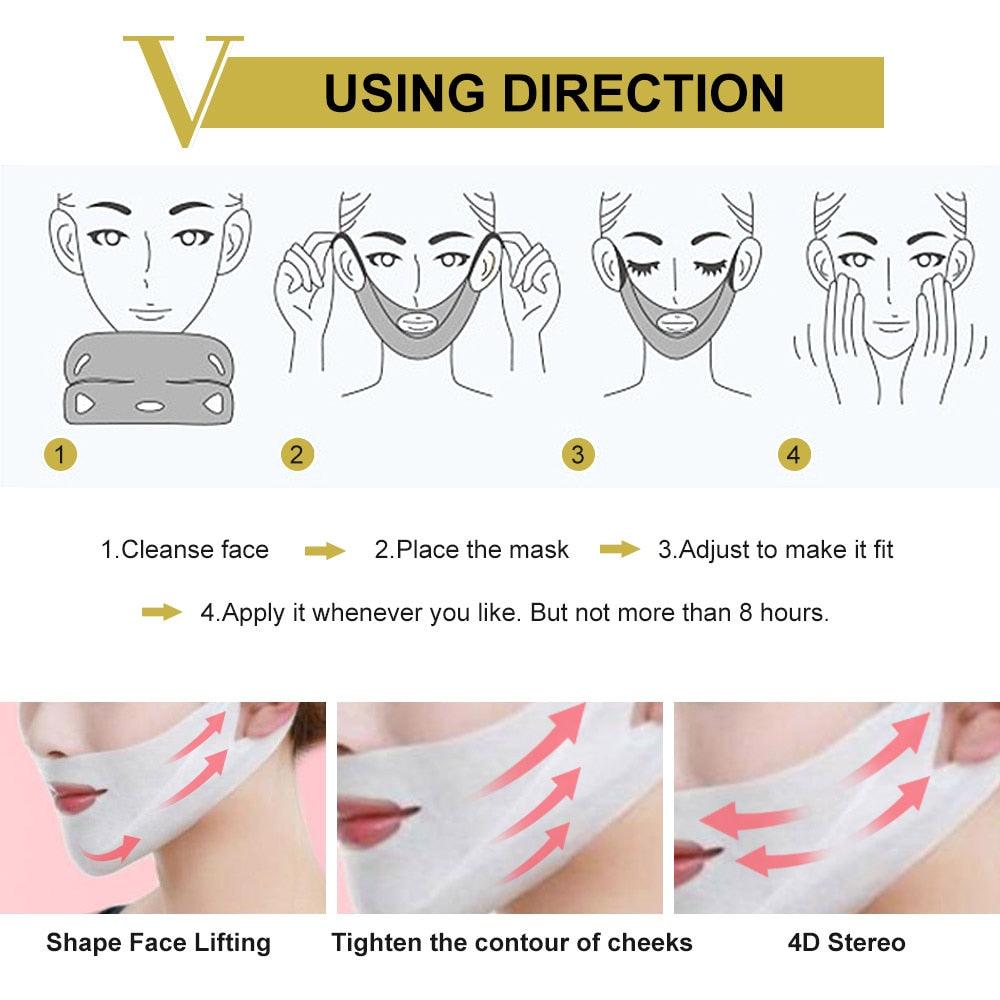 V Shape Lifting Facial Mask Chin Cheek Lift Ear Hanging Hydrogel Neck Facial Slimmling Bandage Mask (D86)(M1)