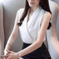 V-neck Artificial Silk Blouses - Women Wear Work Chiffon Shirts - Plus Size (D19)(TB1)(BCD2)