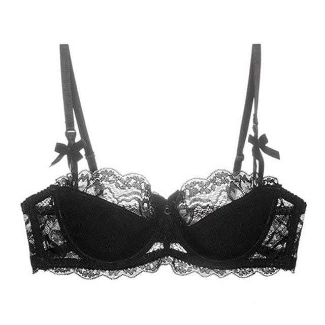 Full-Coverage Lace Bra Sexy Large Size Brasieres Women Push Up Ultra-Thin  Lingerie Transparent Underwear Top CD Cup (Color : Black, Size : 36/80D)