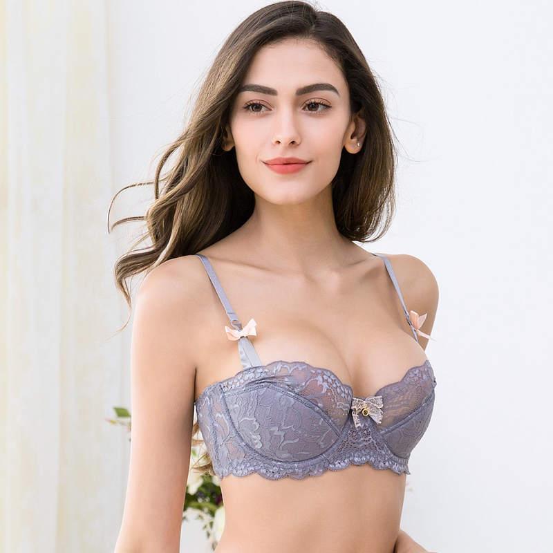 Sexy ultra-thin transparent lace lingerie underwire underwear thin push up  bra
