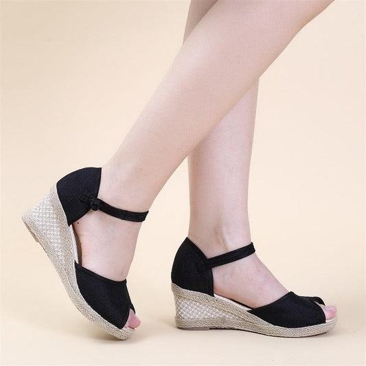 Great Handmade Women Plain Linen Peep Toe Sandals - Wedge Espadrilles (SS3)(SH2)(SS1)