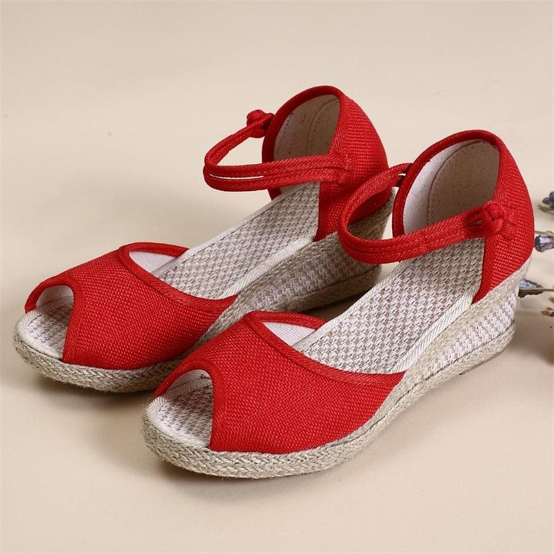 Great Handmade Women Plain Linen Peep Toe Sandals - Wedge Espadrilles (SS3)(SH2)(SS1)