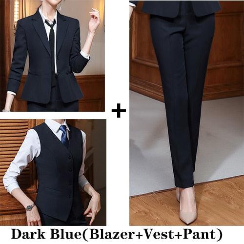 Great Vest Blazer And Pant - 3 Pieces Set - Women Pant Suits - Formal Business Work (TB5)(F20)