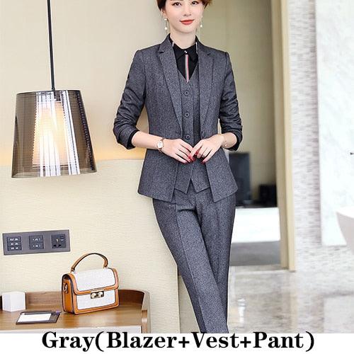 Great Vest Blazer And Pant - 3 Pieces Set - Women Pant Suits - Formal Business Work (TB5)(F20)
