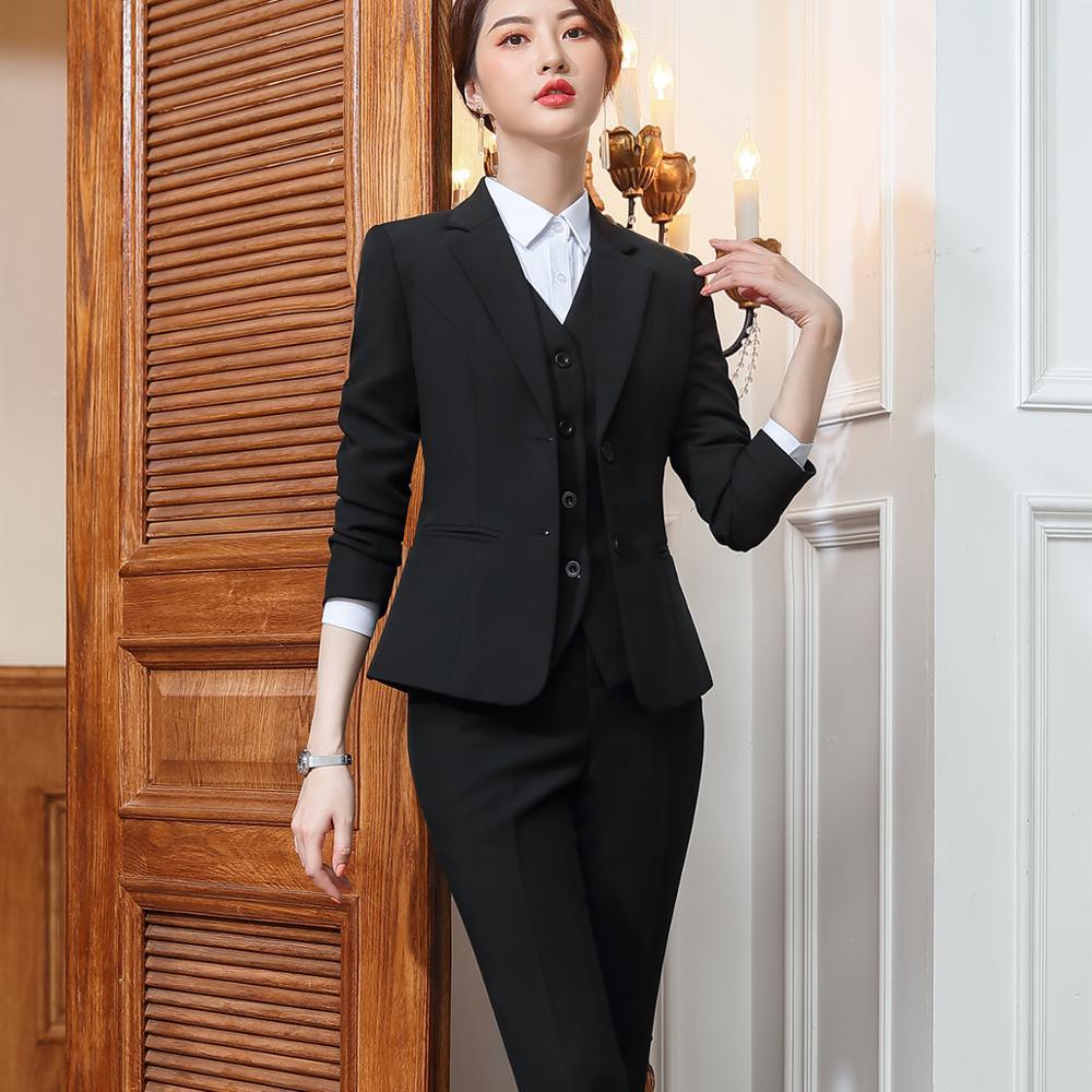 Women Formal 3 Pieces Set Blazer Vest and Pant Suit Red Navy Black Blue For  Office Ladies Business Work Career Wear
