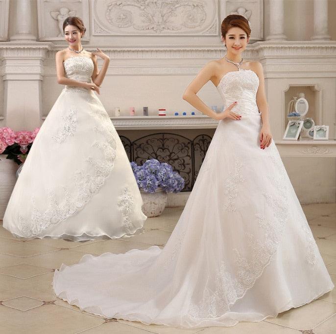 Nice White Strapless Wedding Dresses - Beaded Embroidery Elegant Bride Dresses - With Sweep Train (WSO1)(F18)