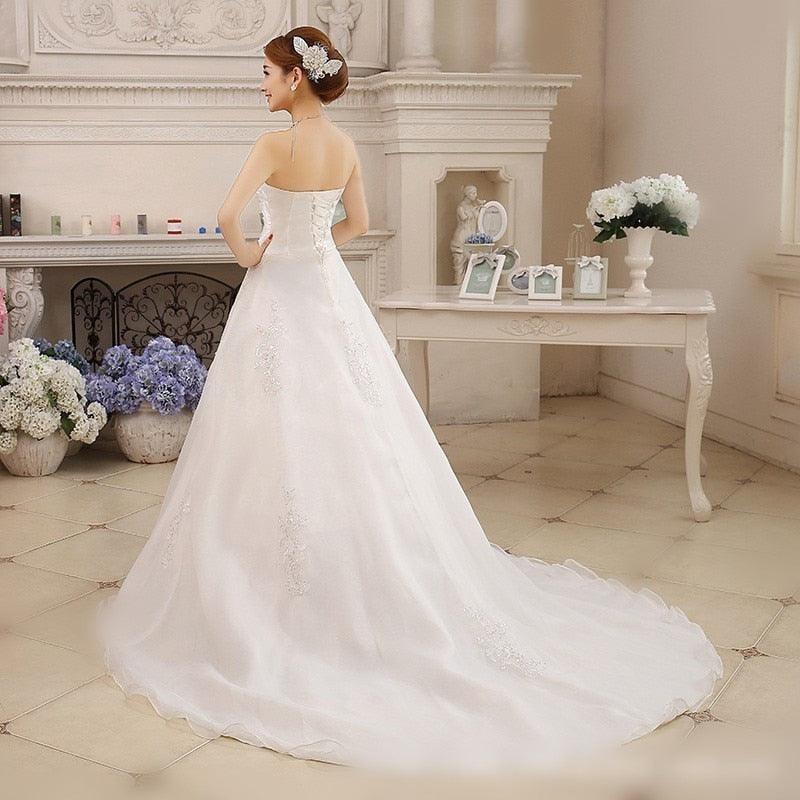 Nice White Strapless Wedding Dresses - Beaded Embroidery Elegant Bride Dresses - With Sweep Train (WSO1)(F18)