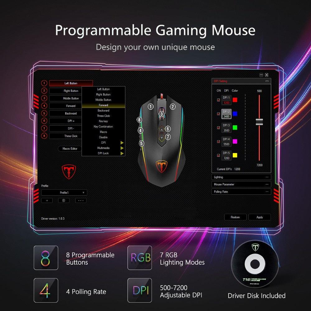 VicTsing 8 Programmable Buttons 7200 DPI Adjustable Optical Gaming Mouse Ergonomic Mouse With Wired RGB Gaming Mouse (CA1)(1U52)