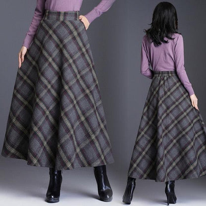 Vintage A-Line High Waist Woolen Skirts - Autumn Winter Fashion Women's Wool Maxi Skirts (D23)(D20)(TB7)(TP6)