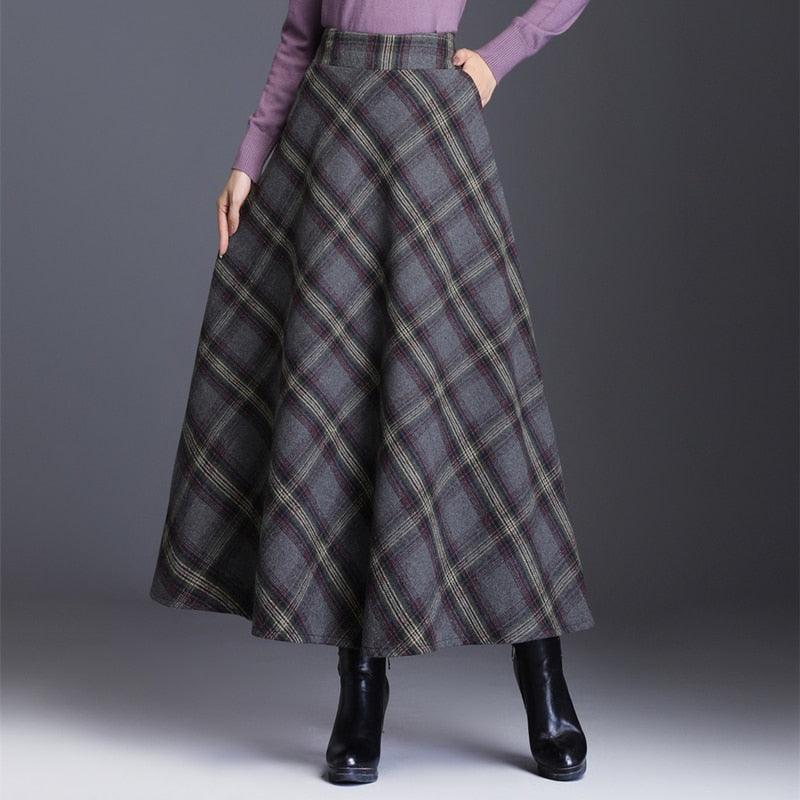 Vintage A-Line High Waist Woolen Skirts - Autumn Winter Fashion Women's Wool Maxi Skirts (D23)(D20)(TB7)(TP6)