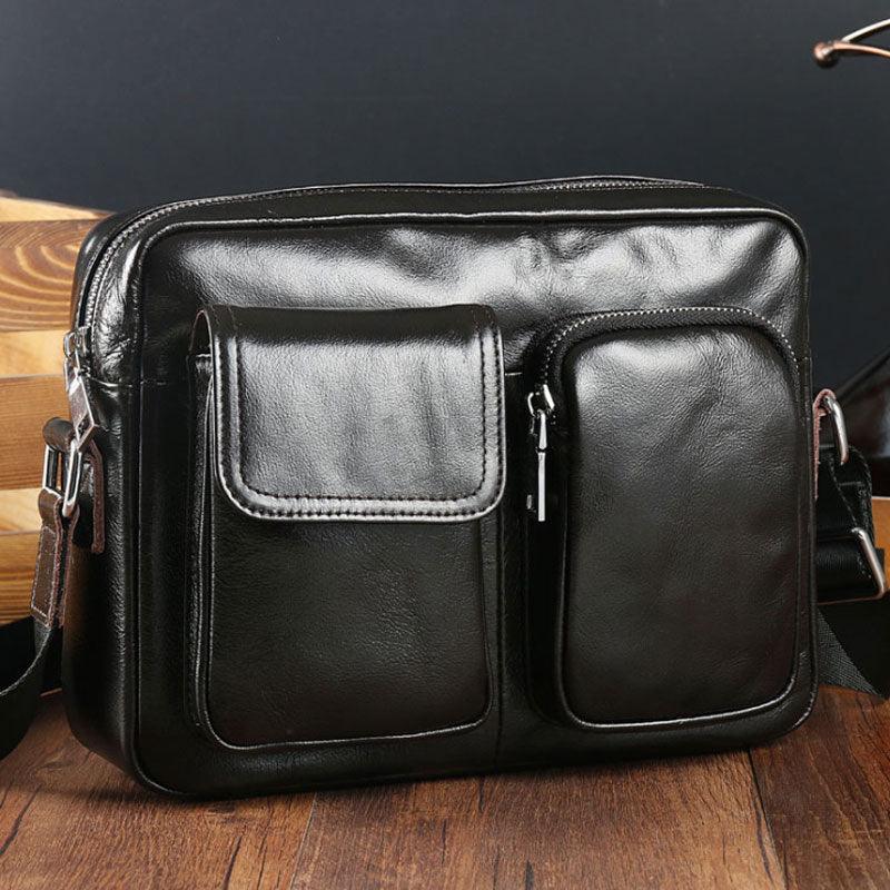 Men Genuine Leather Shoulder Bag - Men's Messenger Bags - Crossbody Handbag (D17)(3MA1)