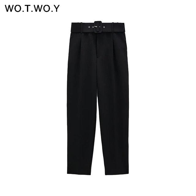 Fashion (E)TRAF Women Fashion Gold Button Side Pocket Back Elastic High  Waist Pants Chic Office Lady Black Front Pleated Trousers DOU @ Best Price  Online