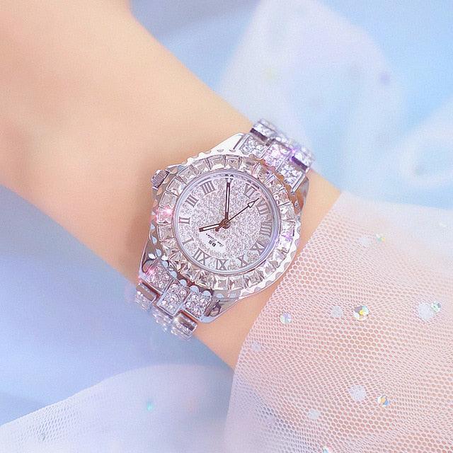 Famous Crystal Ladies Wrist Watches Rhinestone Rose Gold Female