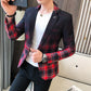 Male Blazer - Spring British Style Plaid Blazer Suit Jacket (T2M)(CC5)(F8)(F11)(F10)