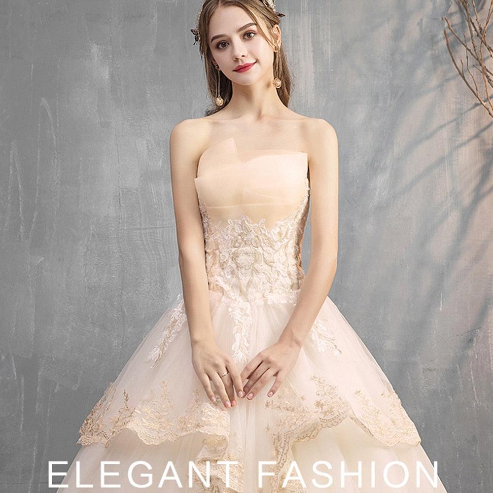 Cute Wedding Dress - Floor-Length - Lace Up A-Line Appliques Modest Dress (WSO1)(F18)