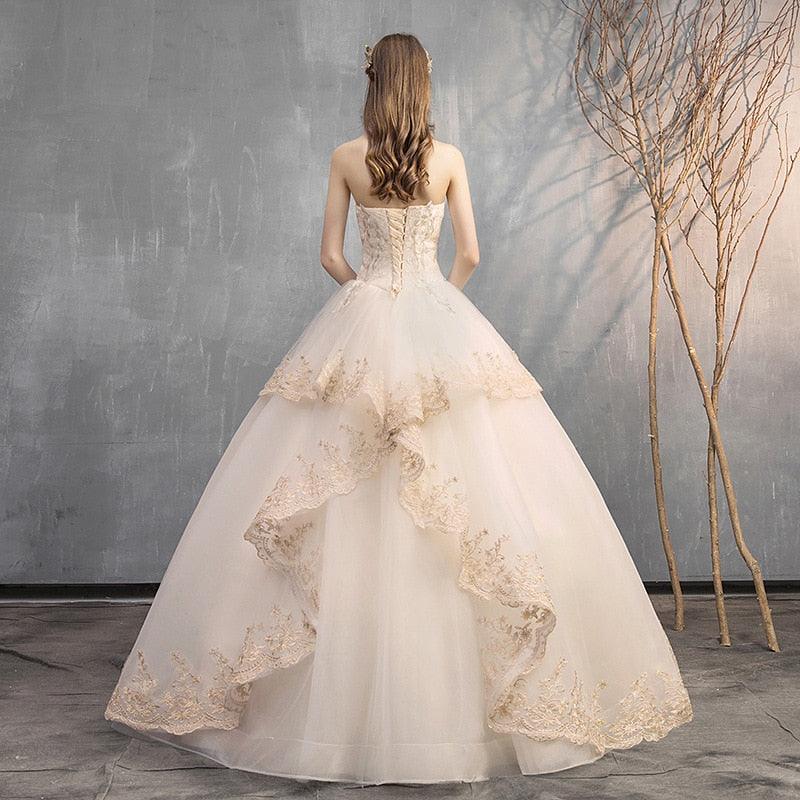 Cute Wedding Dress - Floor-Length - Lace Up A-Line Appliques Modest Dress (WSO1)(F18)