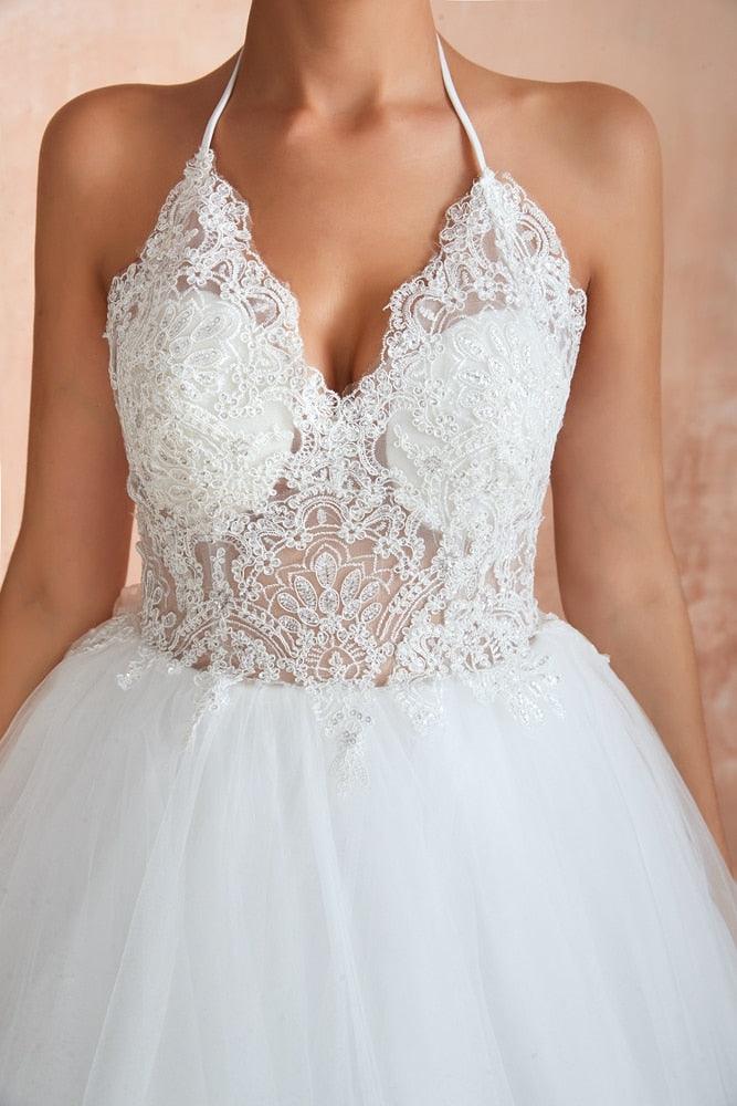 Sexy Wedding Dresses - Ball Gown Halter Lace - Tulle Court Train Sleeveless Sweetheart Dress (D18)(WSO1)