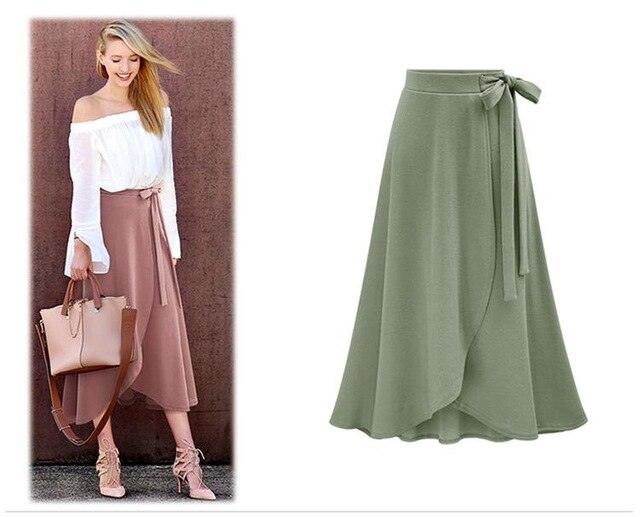 Gorgeous Plus Size Casual Spring Long Skirt - Women Autumn Split Bow Wrapped Skirt - Female Beach Skirts (TB7)(TP6)