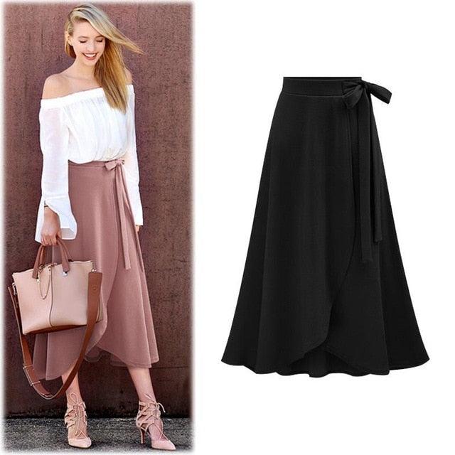 Gorgeous Plus Size Casual Spring Long Skirt - Women Autumn Split Bow Wrapped Skirt - Female Beach Skirts (TB7)(TP6)