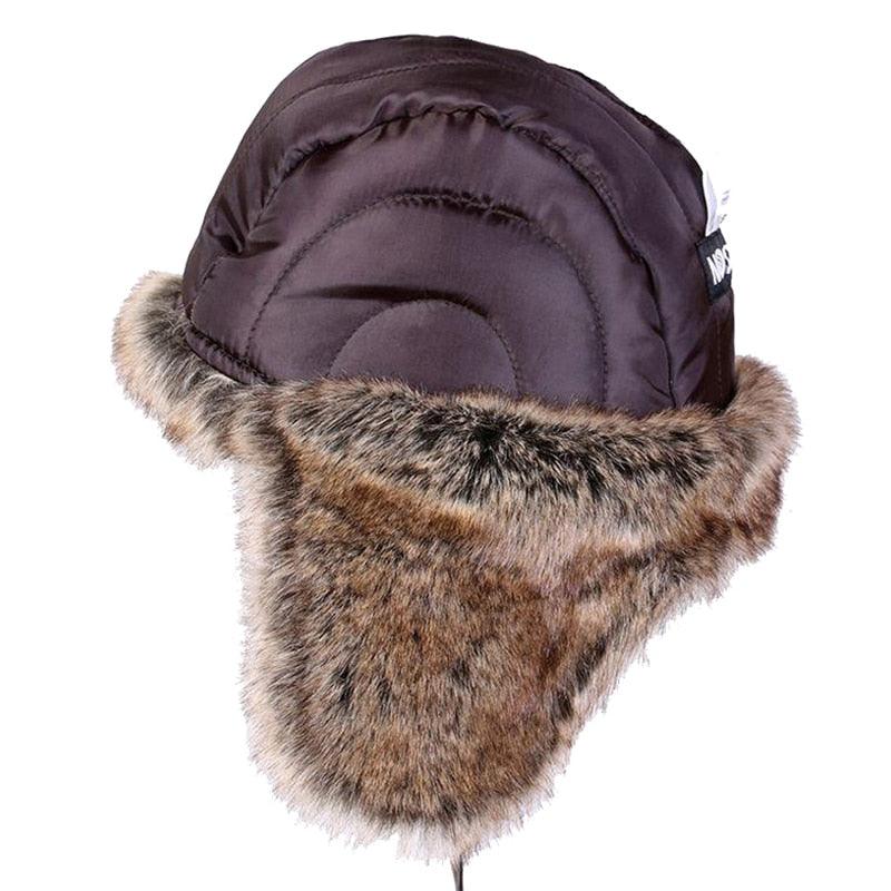 Winter Bomber Hats - Plush Earflap Russian With Goggles Trapper - Aviator Pilot Hat Faux Leather Fur Snow Caps (MA8)(F103)