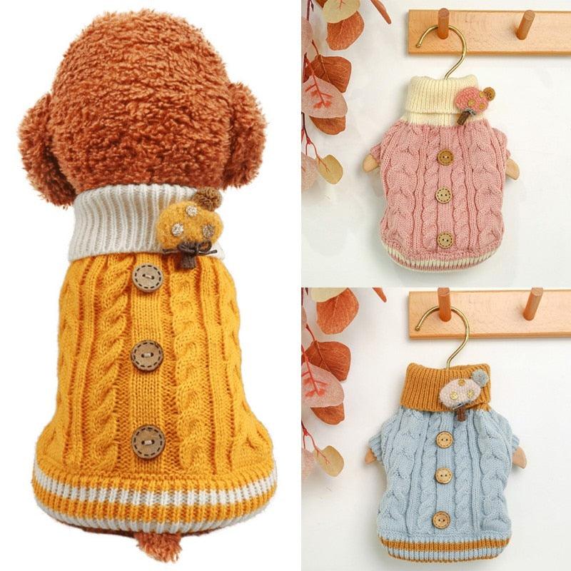 Winter Dog Sweater - Small Dog Clothes Puppy Knitting Sweater - Pet Dog Button Decorative Pet Clothing (2U69)