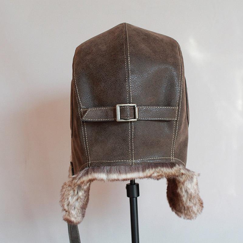Winter Hat - Pilot Aviator Bomber Trapper Hat - Faux Fur Leather Snow Cap With Ear Flaps (MA8)(F103)