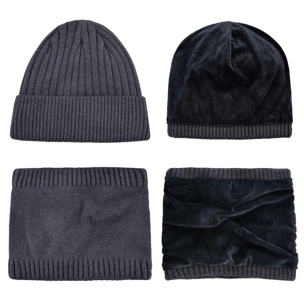 Winter Warm Beanie Scarf Set - Solid Color Knitted Beanies Sets (D17)(MA8)
