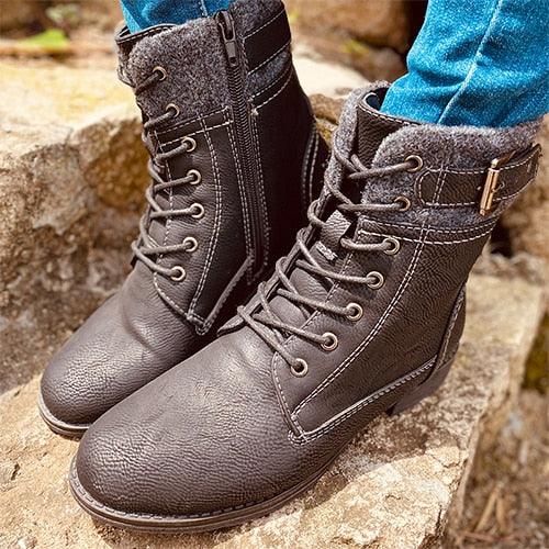 Winter Women's Mid Calf Boots - PU Leather Female Fashion Zipper Platform Boots (3U38)(3U107)