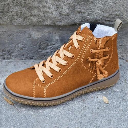 Great Women Ankle Footwear - Warm Short Winter Boots - Lace Up Short Plush Sneakers (3U41)