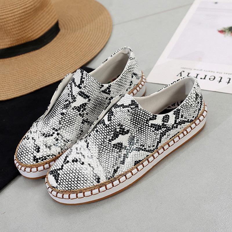 Woman Fashion Snake Pattern Footwear - Women Loafers Ladies Autumn Classic Flats Slip On Shoes (3U40)