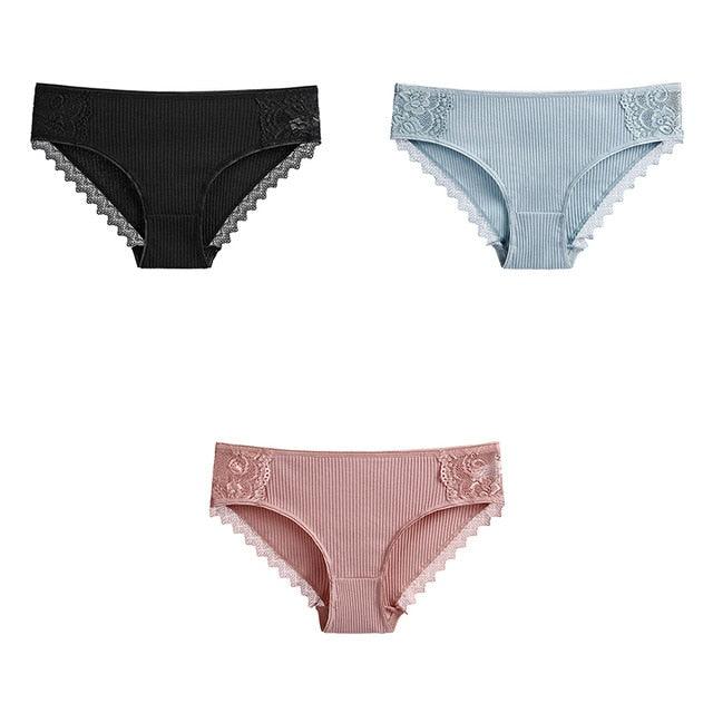 Women's Underwear - Lace Cotton Briefs - Female High Quality Soft Breathable Panties - 3 Pcs (TSP4)(TSP1)(F28)