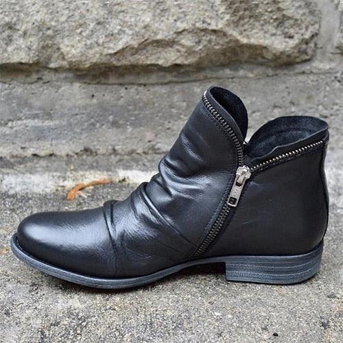 Great Women's Ankle Boots - Woman Pleated Zip Boots - Ladies Warm Short Boots (1U38)(1U107)