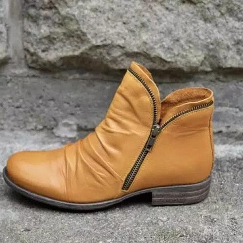 Great Women's Ankle Boots - Woman Pleated Zip Boots - Ladies Warm Short Boots (1U38)(1U107)