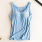 Great Women Built In Bra Padded Tank Top - Female Modal Breathable Fitness Camisole Tops - Solid Push Up Bra Vest (TB3)