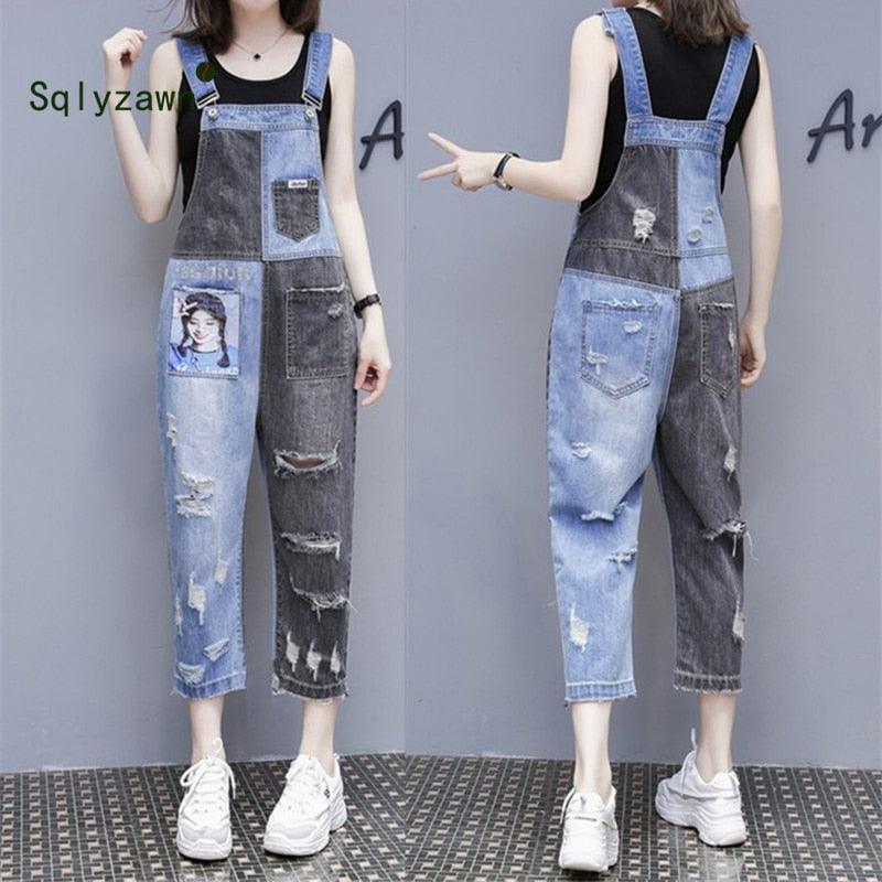 Women Cartoon Denim Jumpsuits Rompers Overalls - Loose Plus Size Casual Fashion Playsuit (TBL1)