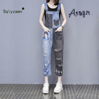 Women Cartoon Denim Jumpsuits Rompers Overalls - Loose Plus Size Casual Fashion Playsuit (TBL1)